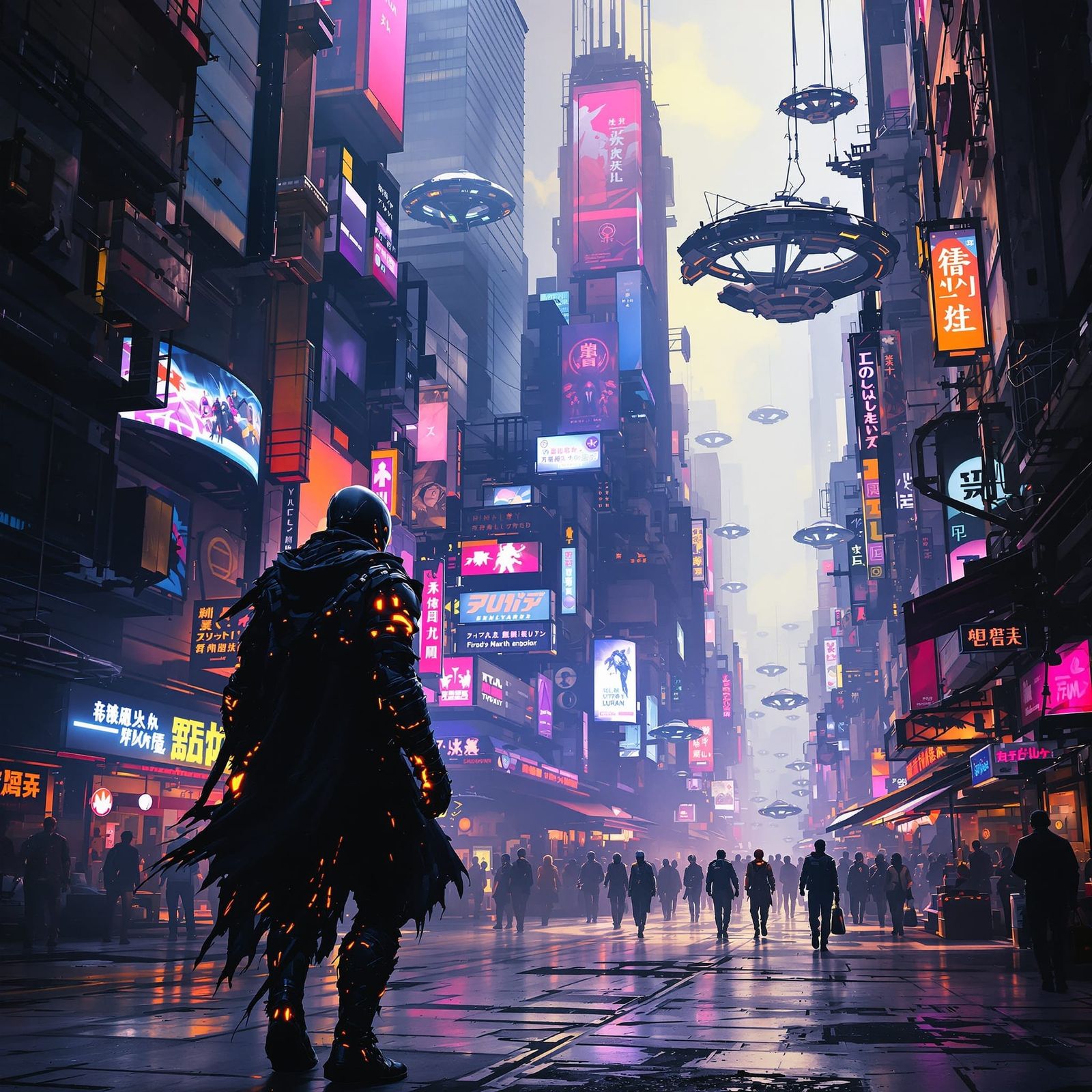Cyborg Warrior in Neon City: Cyberpunk Art