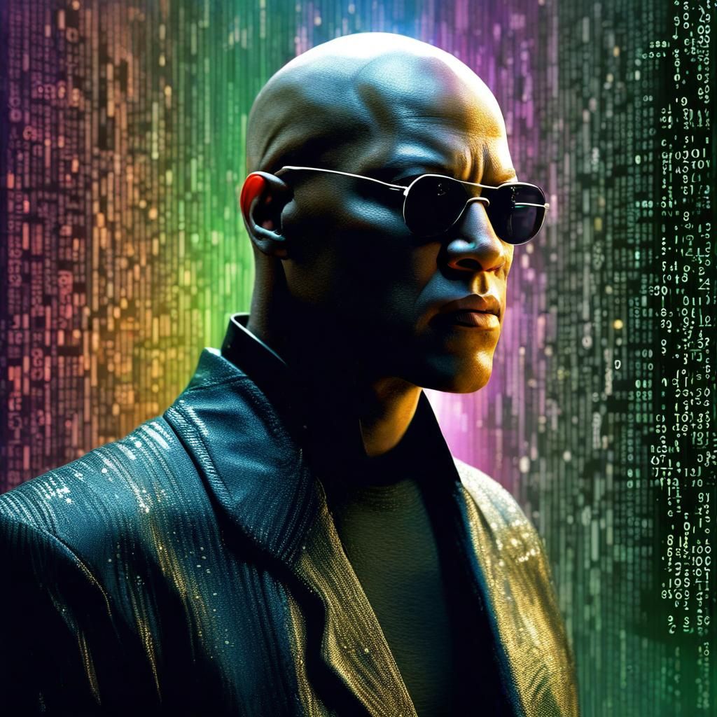 Hyperrealistic Morpheus from the Matrix with Code
