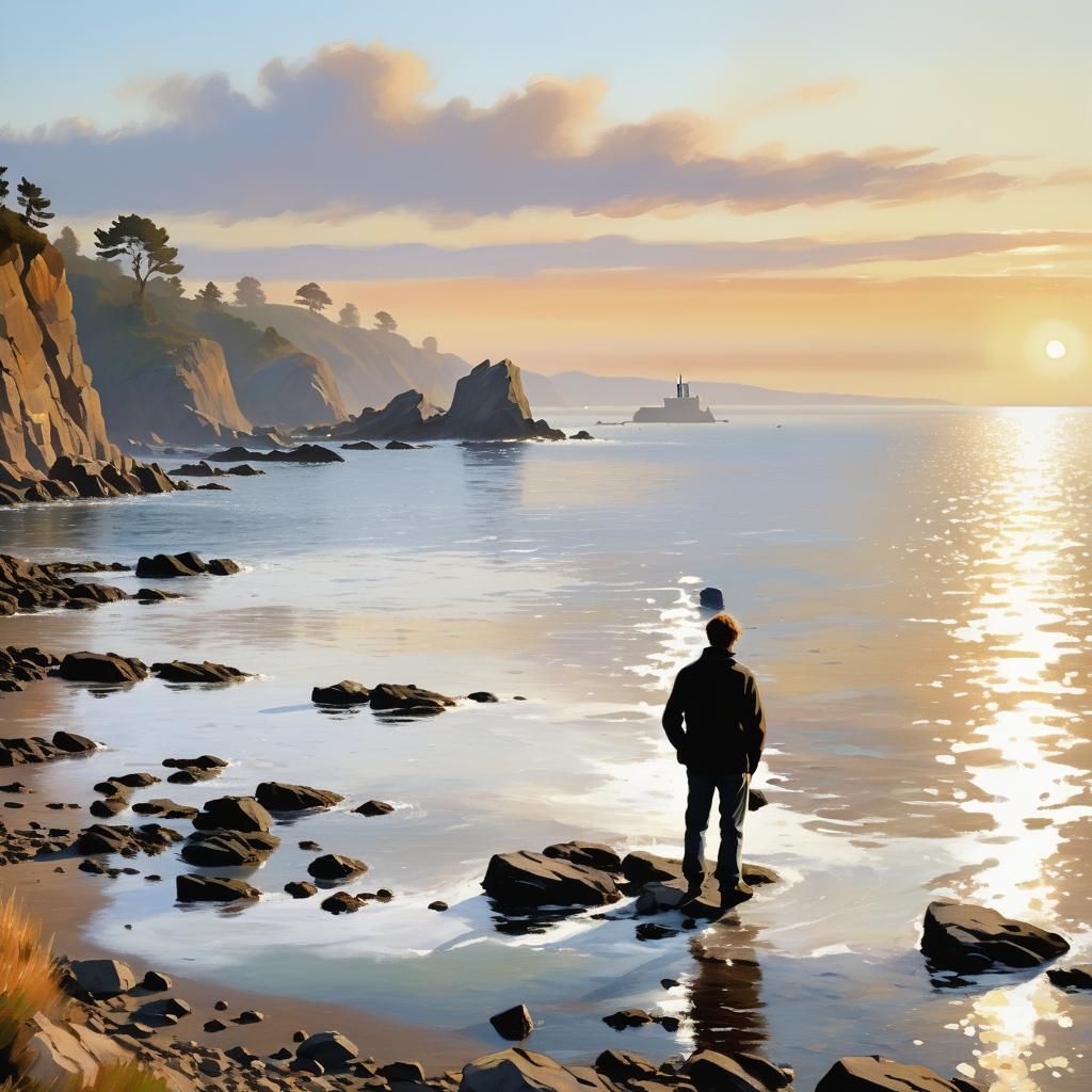 Impressionist Seascape with Ships at Sunset