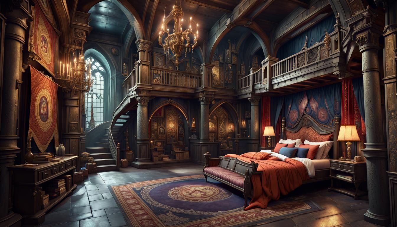 Palatial Bedroom in Dungeon Tower, Fantasy Concept Art