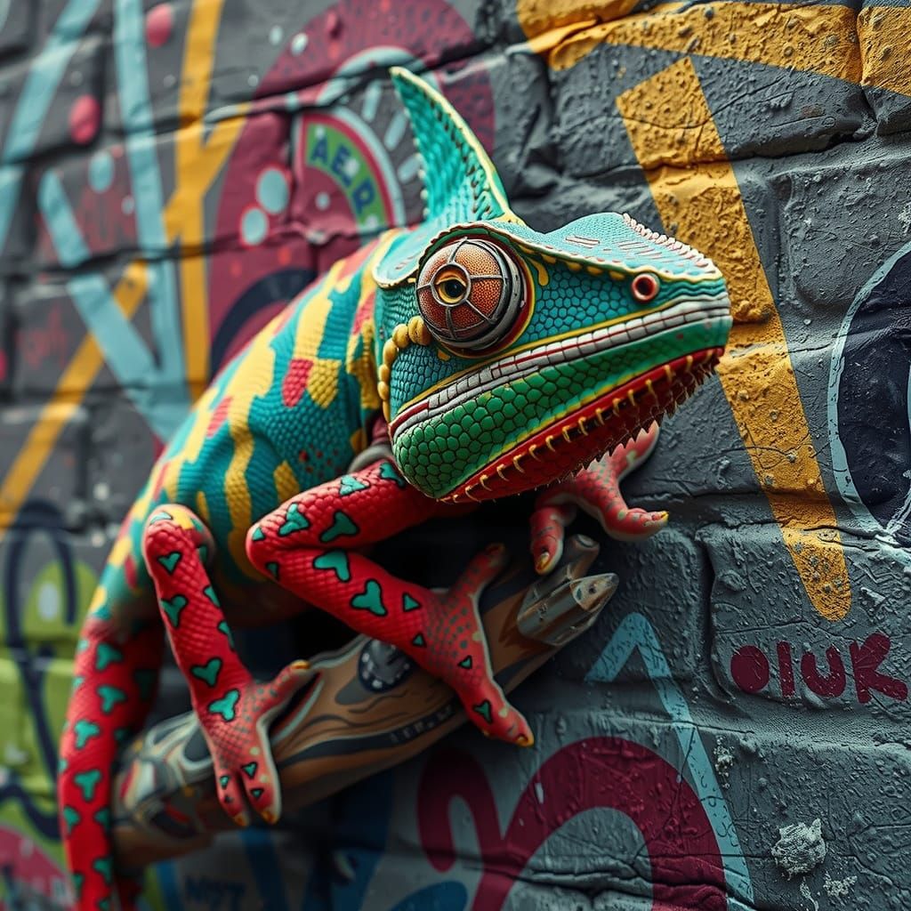 Hyperrealistic Graffiti Chameleon Blends into Vibrant Brick ...