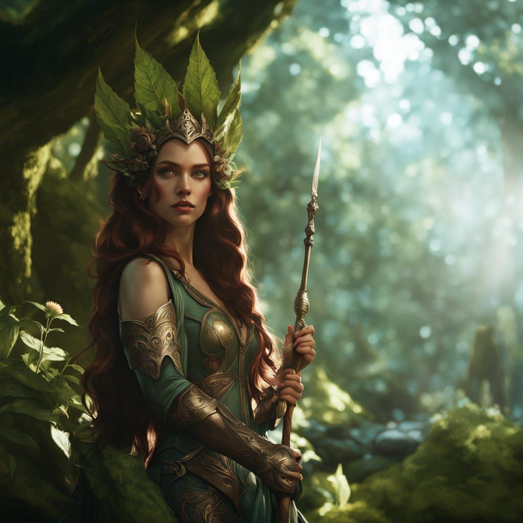 Woodland Druid in Dark Fantasy Garden