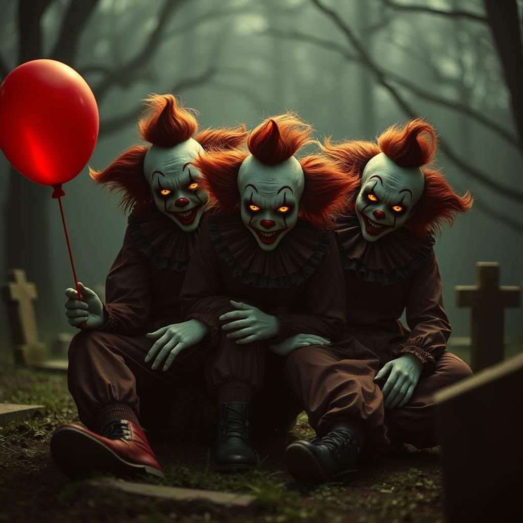 Eerie Gyaru Clowns in Graveyard Scene