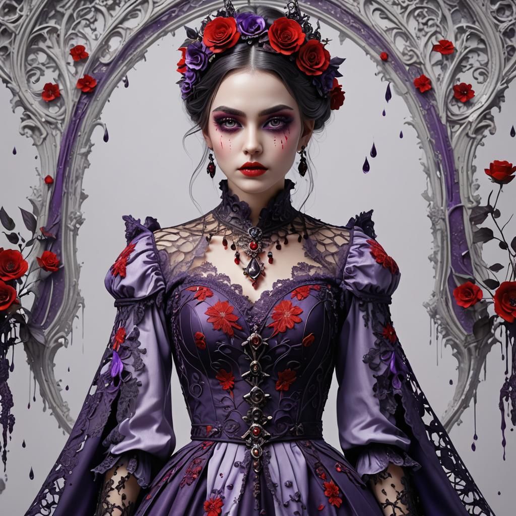 Gothic Woman in Lace, Detailed Matte Painting