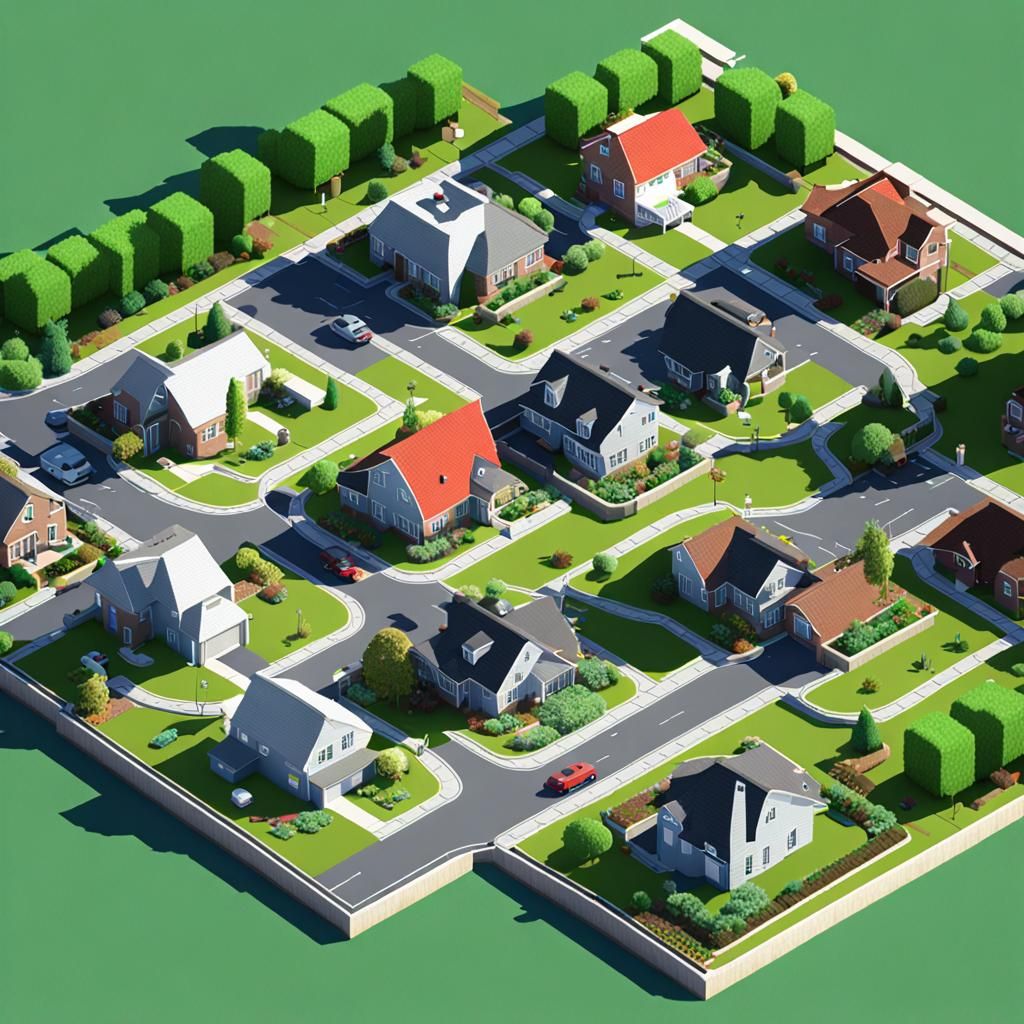 American McMansion Suburb in a 3D Simulation