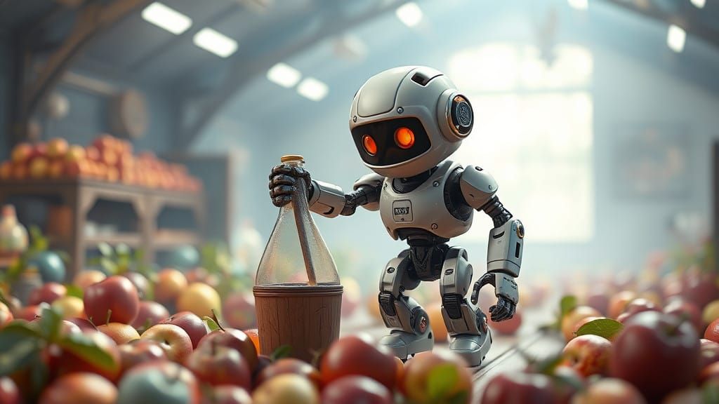 Epic Robot Harvests Apples in Stunning 8K Cinematic Scene