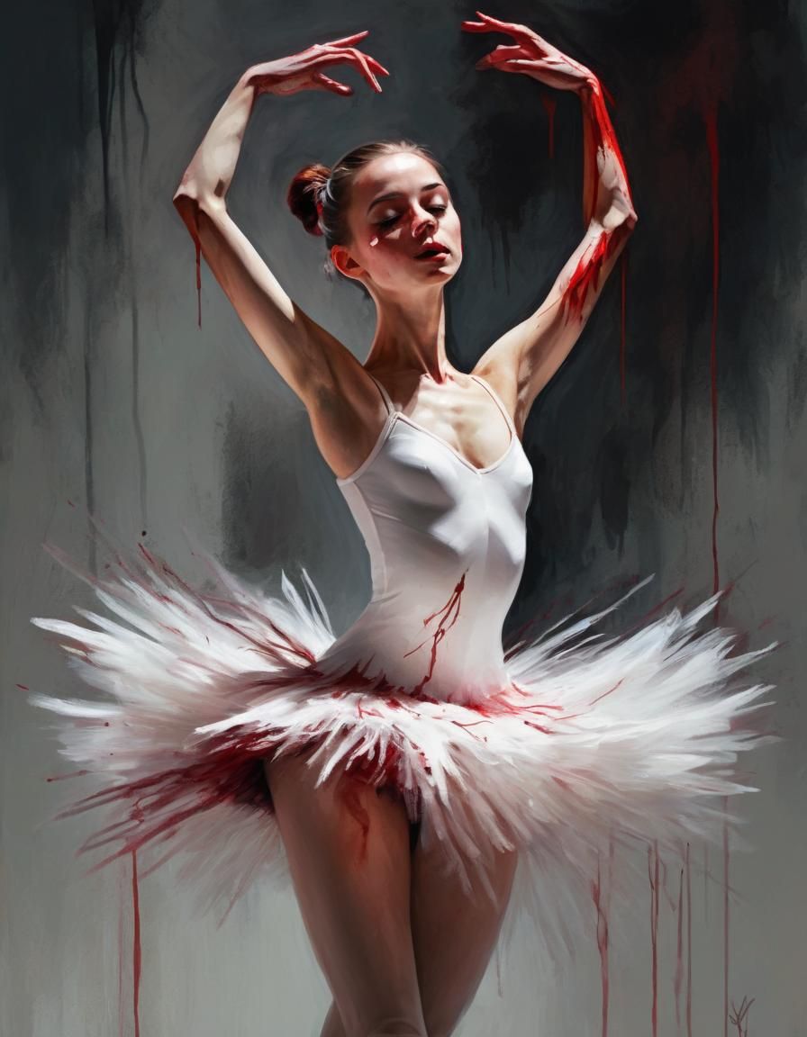 Dark Fantasy Ballerina in Crimson and Shadow
