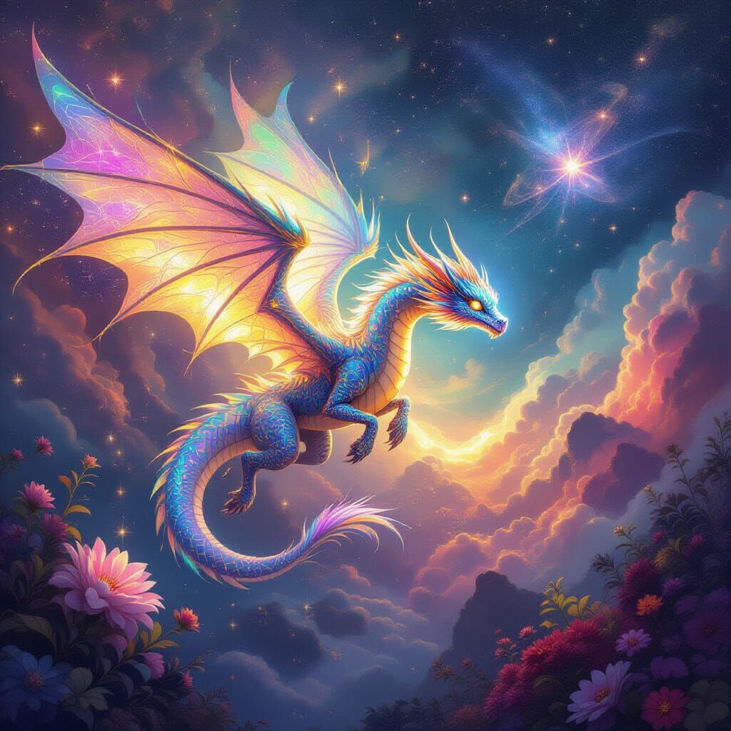 Cosmic Dragon Soaring Through Nebula in Psychedelic Digital ...