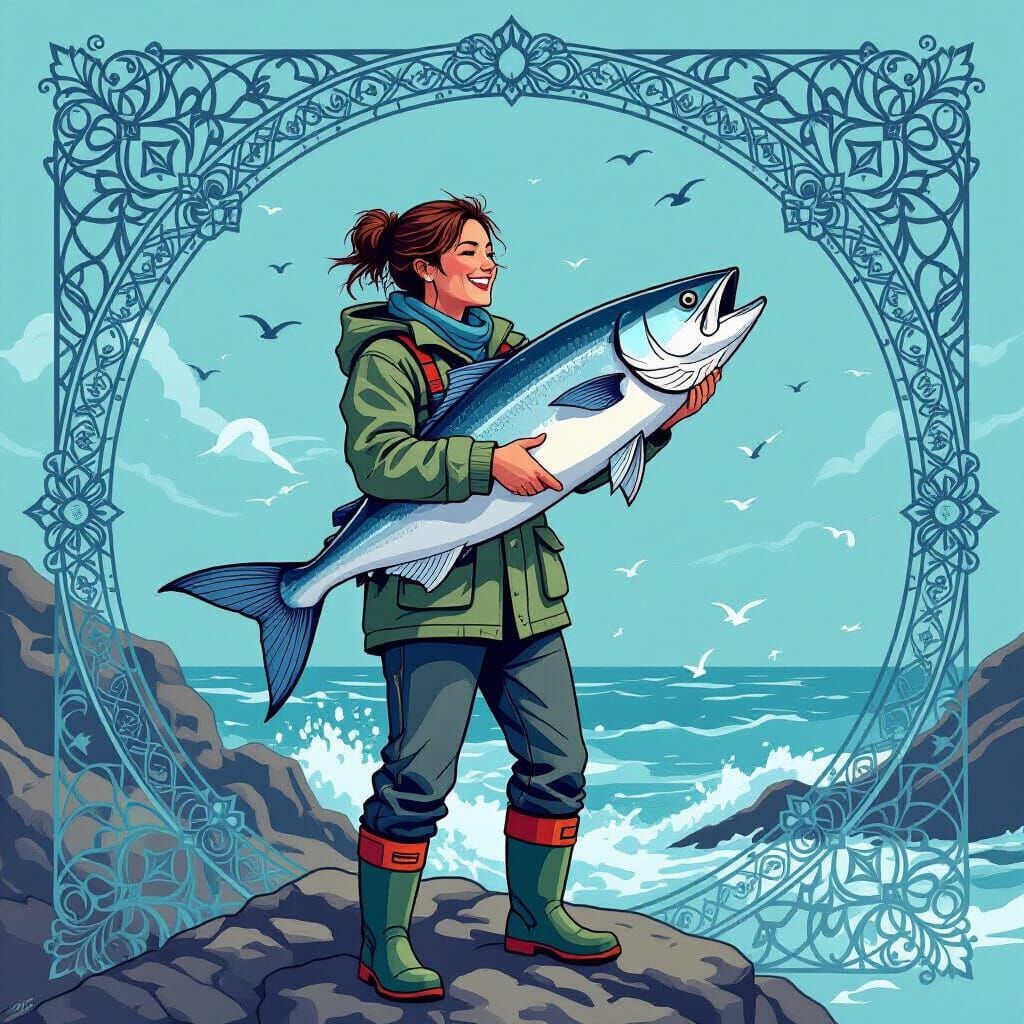 Victorious Angler in Filigree, Cool Color Palette