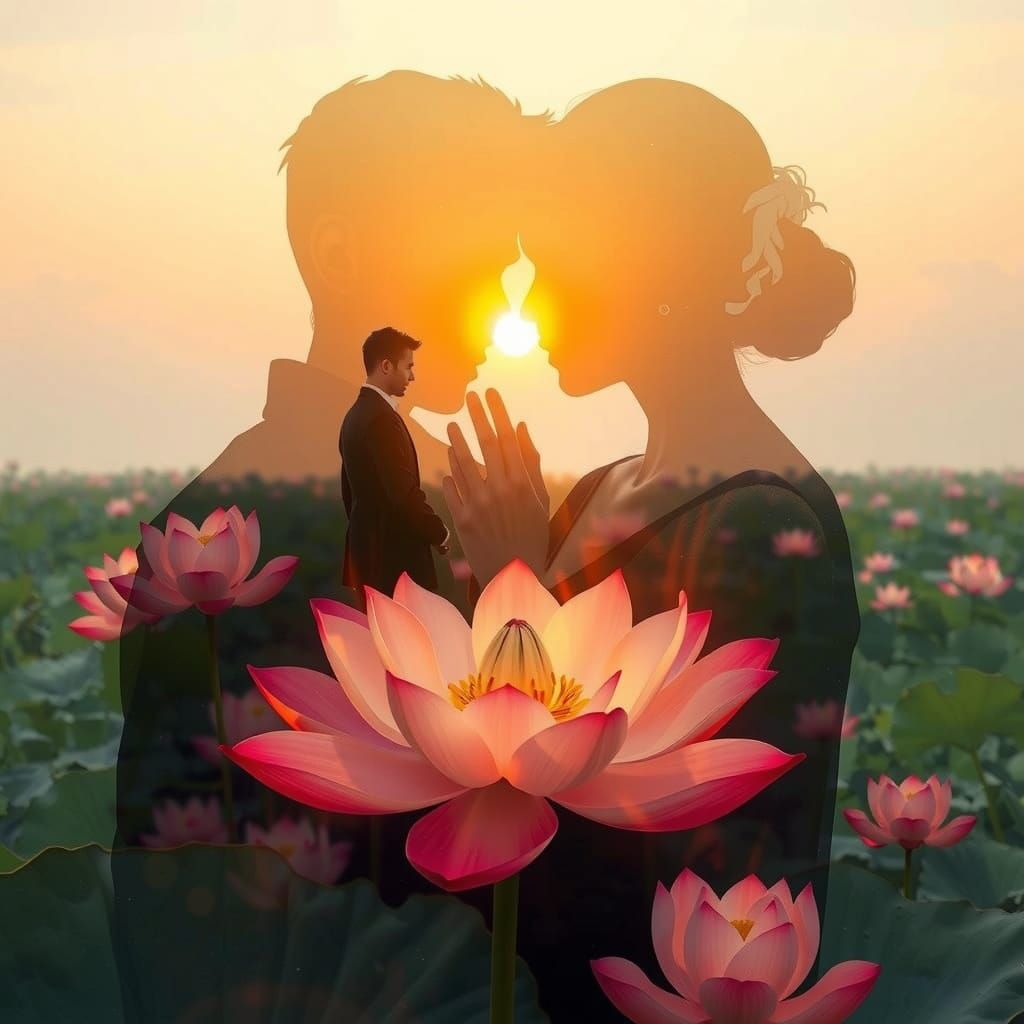 Ethereal Double Exposure Masterpiece with Lotus Flower