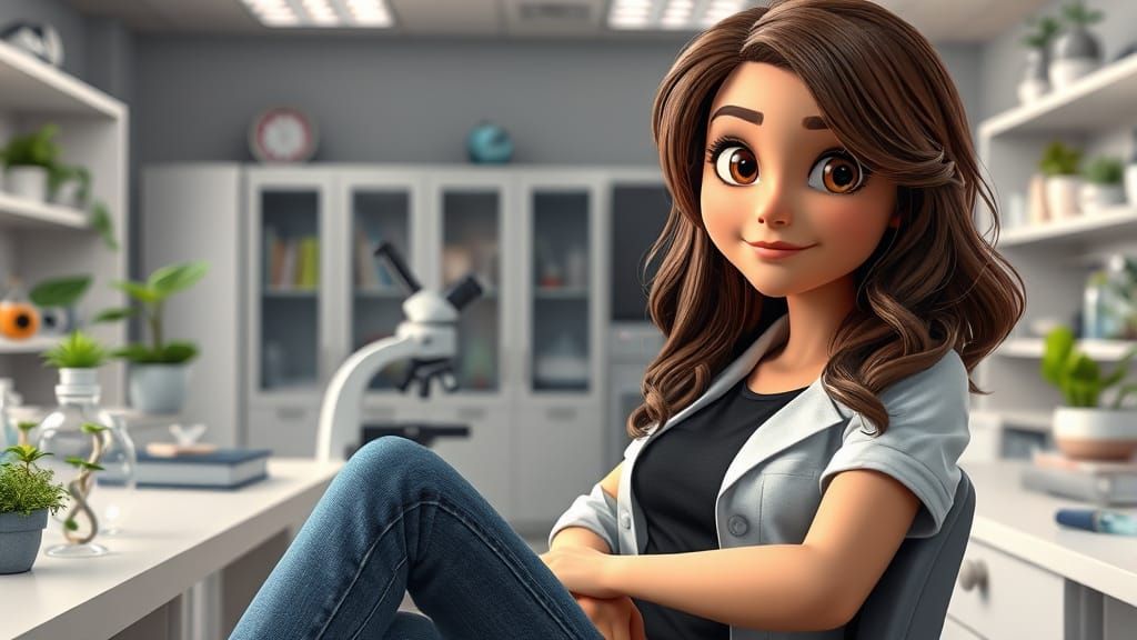 Science Teacher in Lab: 3D Cartoon Disney Style