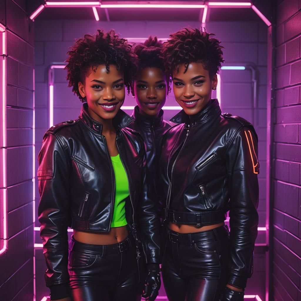 Synthwave Padded Cell: Smiling Women in Straightjackets