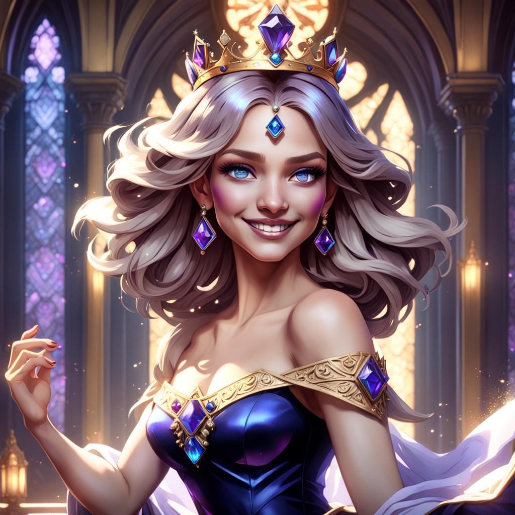 Blond Queen Portrait with Sapphire Eyes, Art Nouveau Style