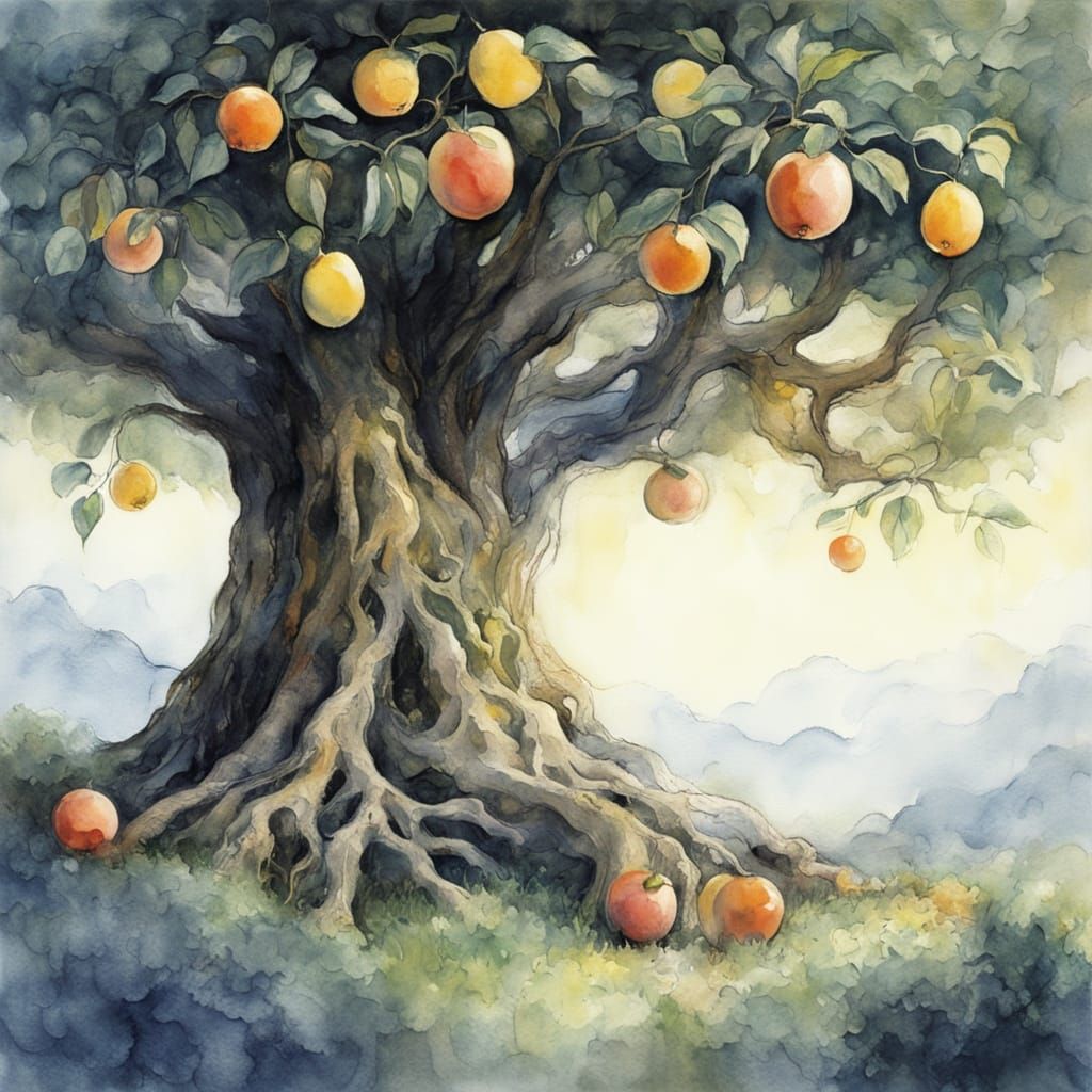 Ancient Tree With Glowing Fruit in Serene Clearing