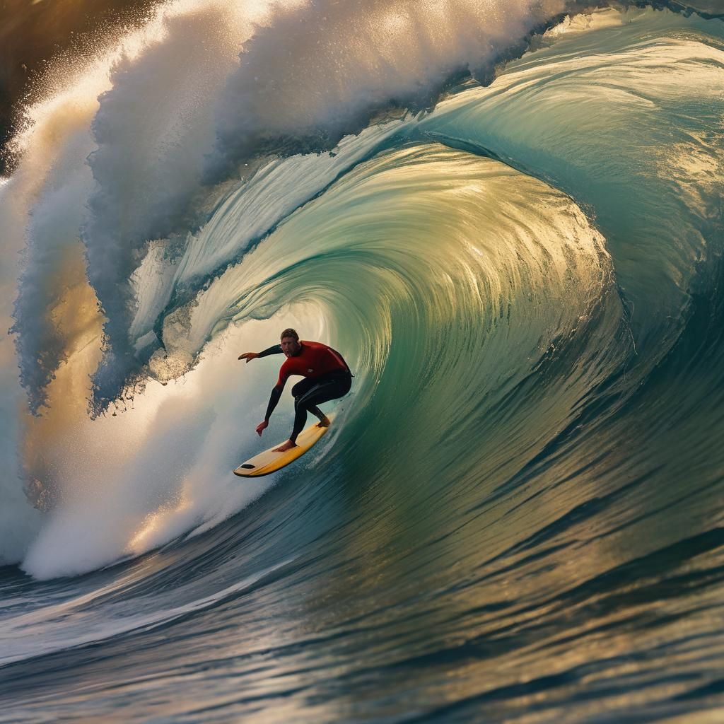 Surfer Rides a Massive Wave: Action Photography