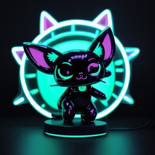 Anime Cat-Girl Figurine in Synthwave Neon