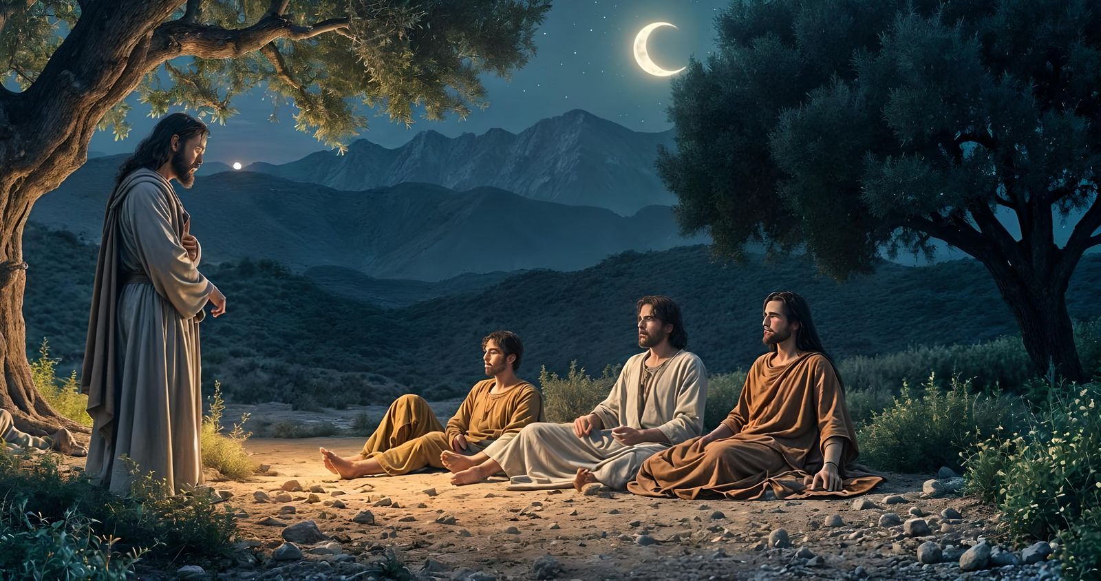 Jesus in Olive Grove: A Biblical Scene