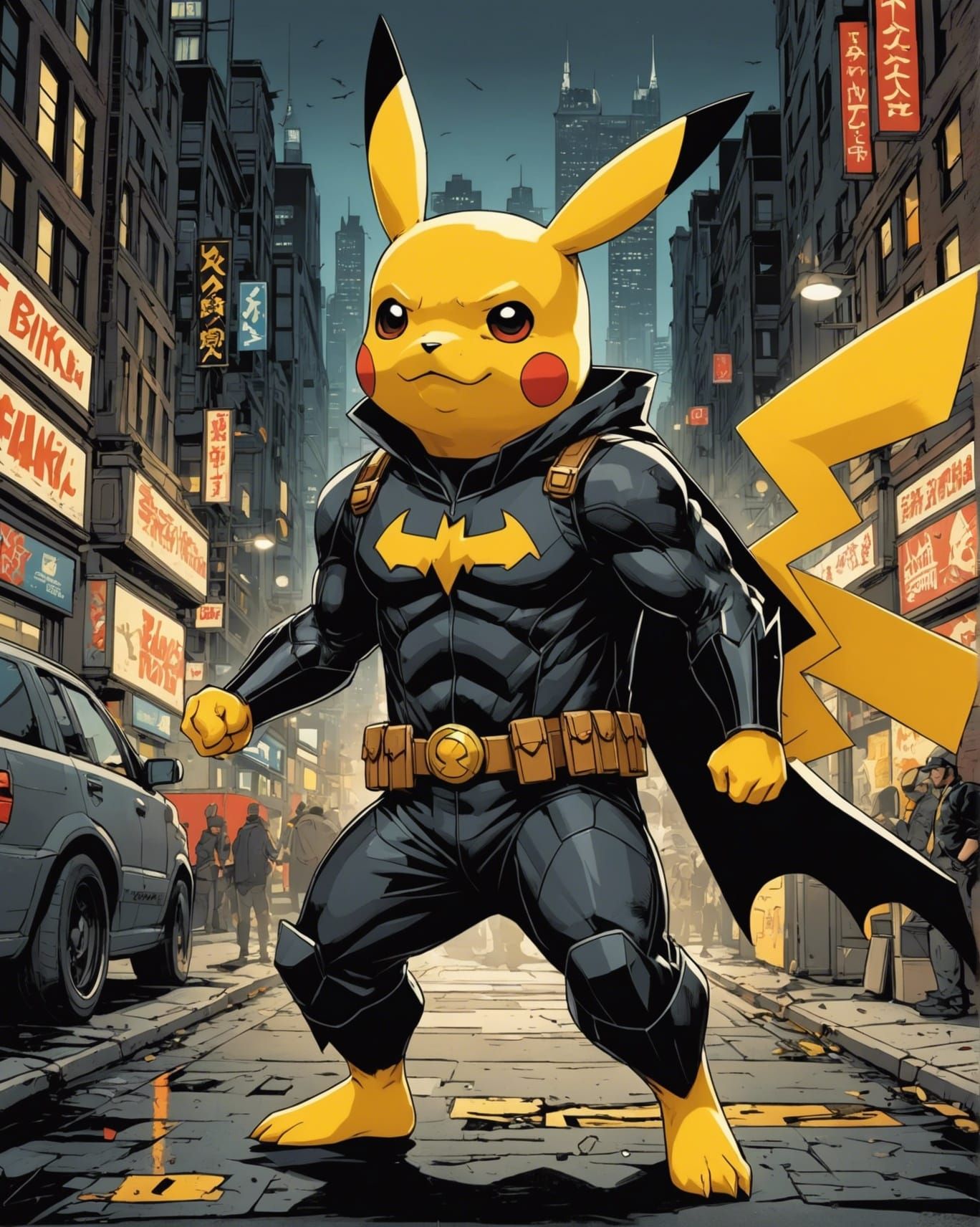 Pikachu as Dark Knight in Illustration Style