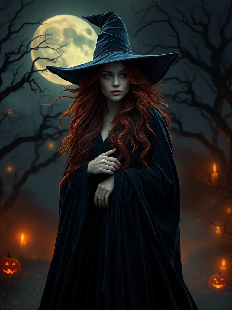 Mystical Halloween Witch in Indigo Cloak