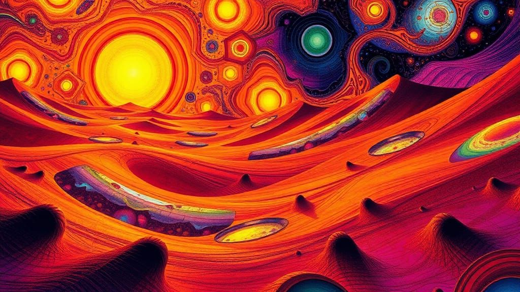 Surreal Desert Landscape in Abstract Vector Art