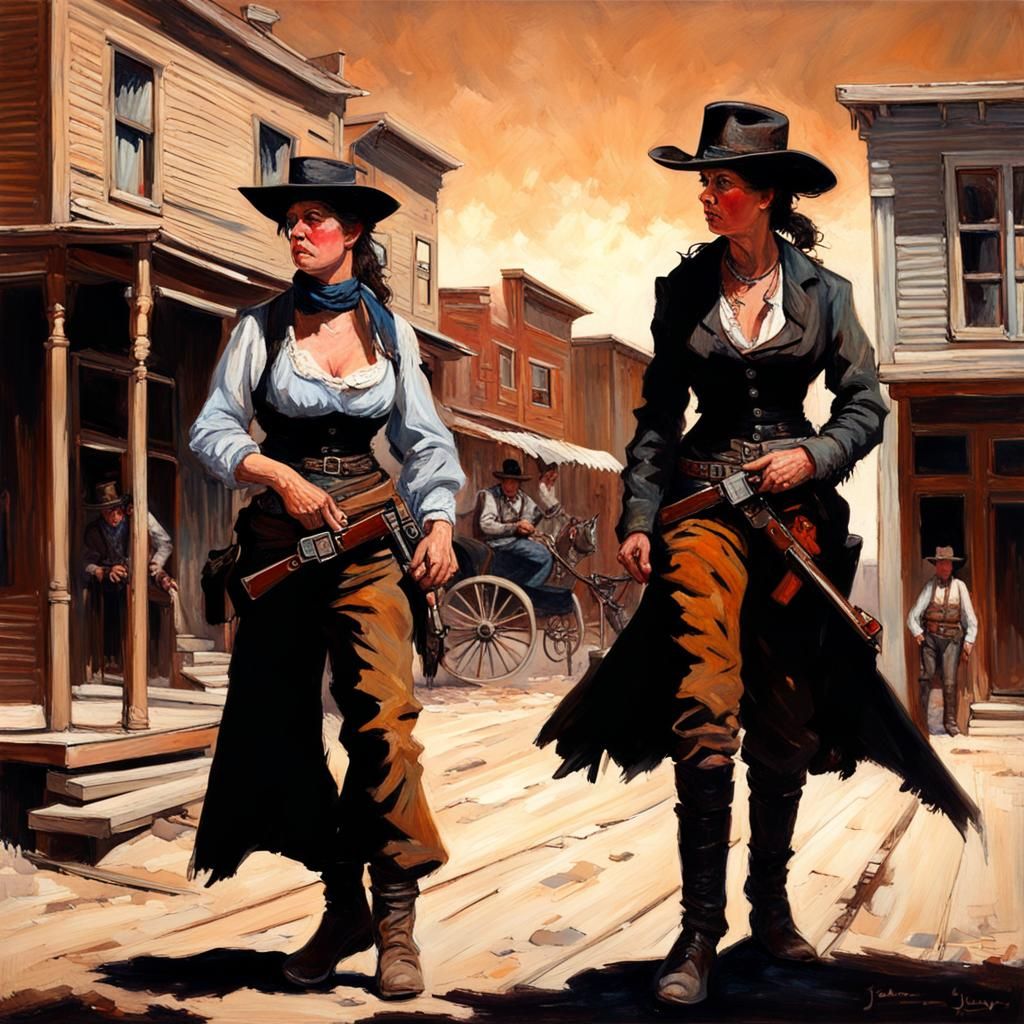 Gunfighter Showdown in the Old West: Oil Painting