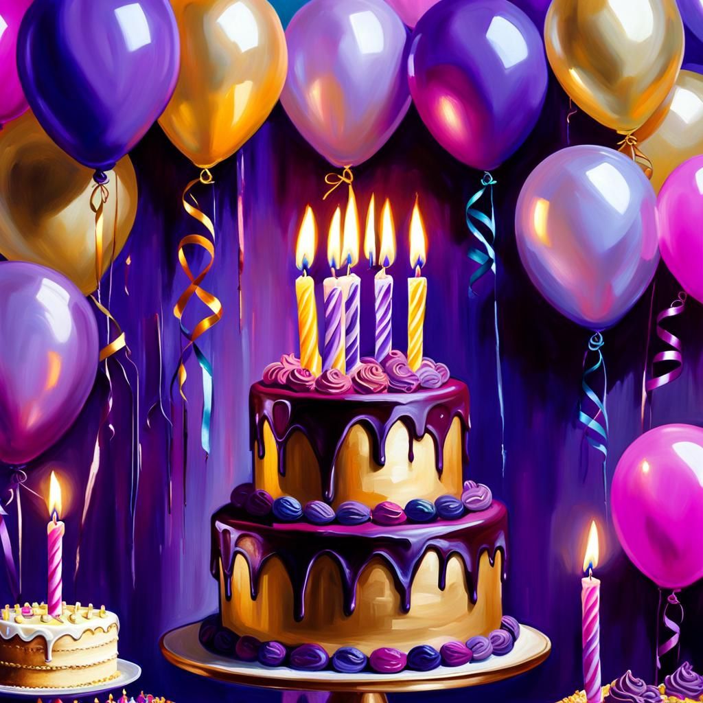 Surreal Birthday Celebration in Oil Painting Style
