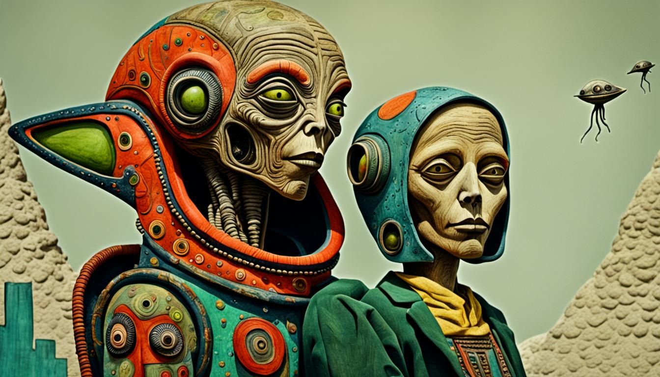 Alien Couple in Art Brut Style