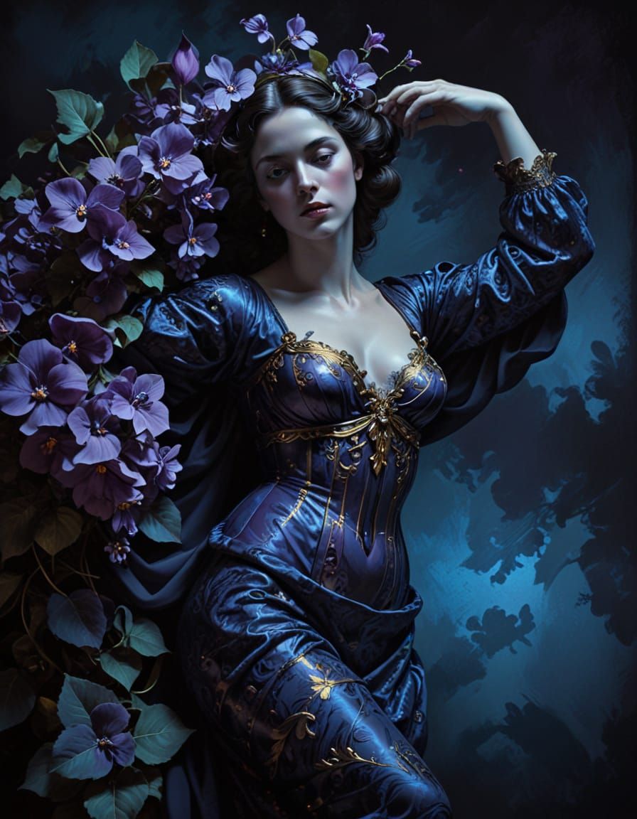 Opulent Violet Portrait in Caravaggio Style