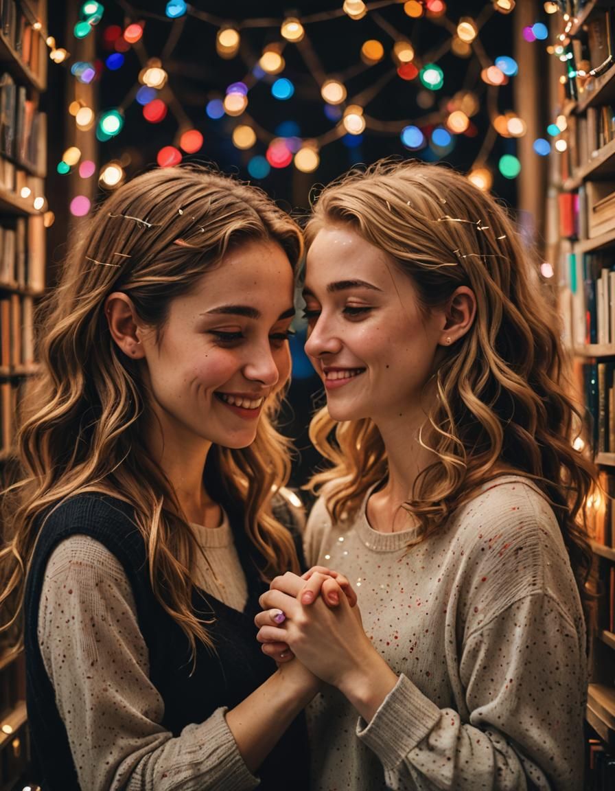 Intimate Portrait of Two Young Women Holding Hands
