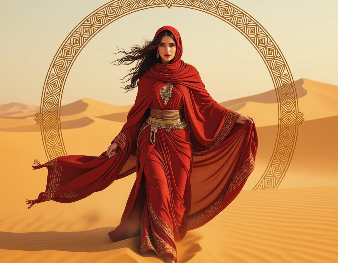 Bedouin Woman in Surreal Desert Landscape