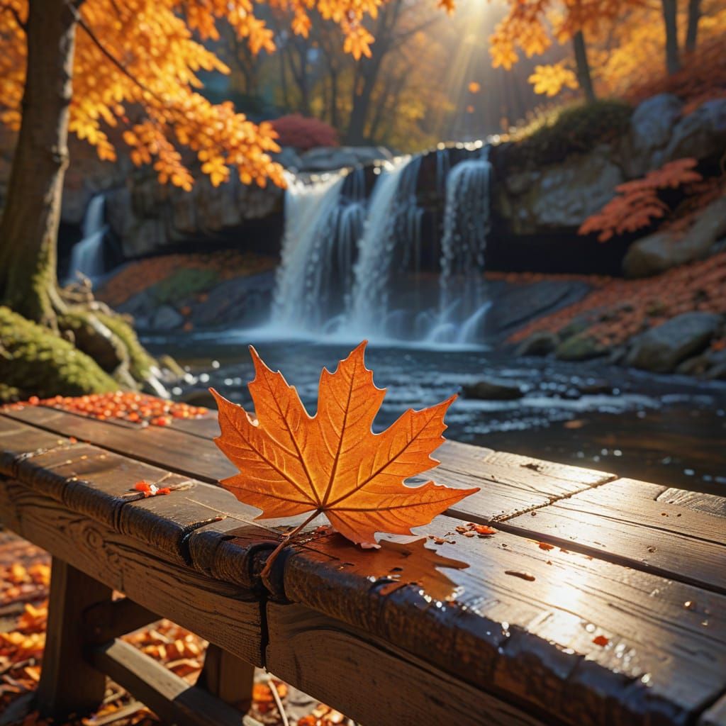 Detailed Autumn Leaf Village with Waterfall
