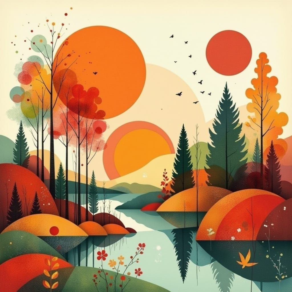 Surreal Autumn Landscape in Geometric Style