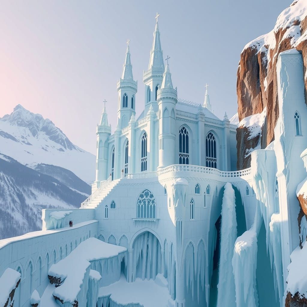Snow-Covered Gothic Castle on Cliffside