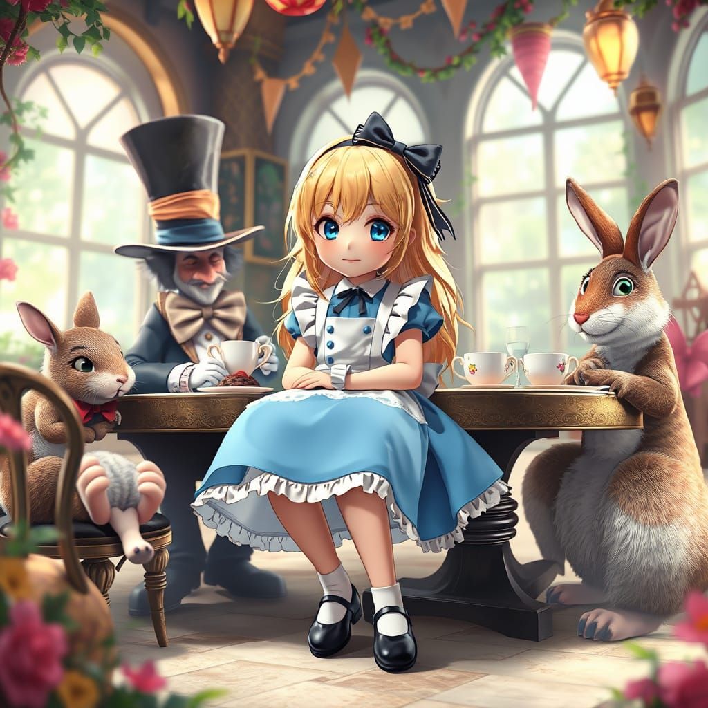 Whimsical Tea Party with Alice in 3D Anime Art