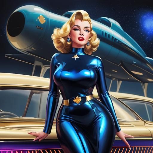 Cosmic Pin-Up Girl in Retrofuturistic Sci-Fi Illustration
