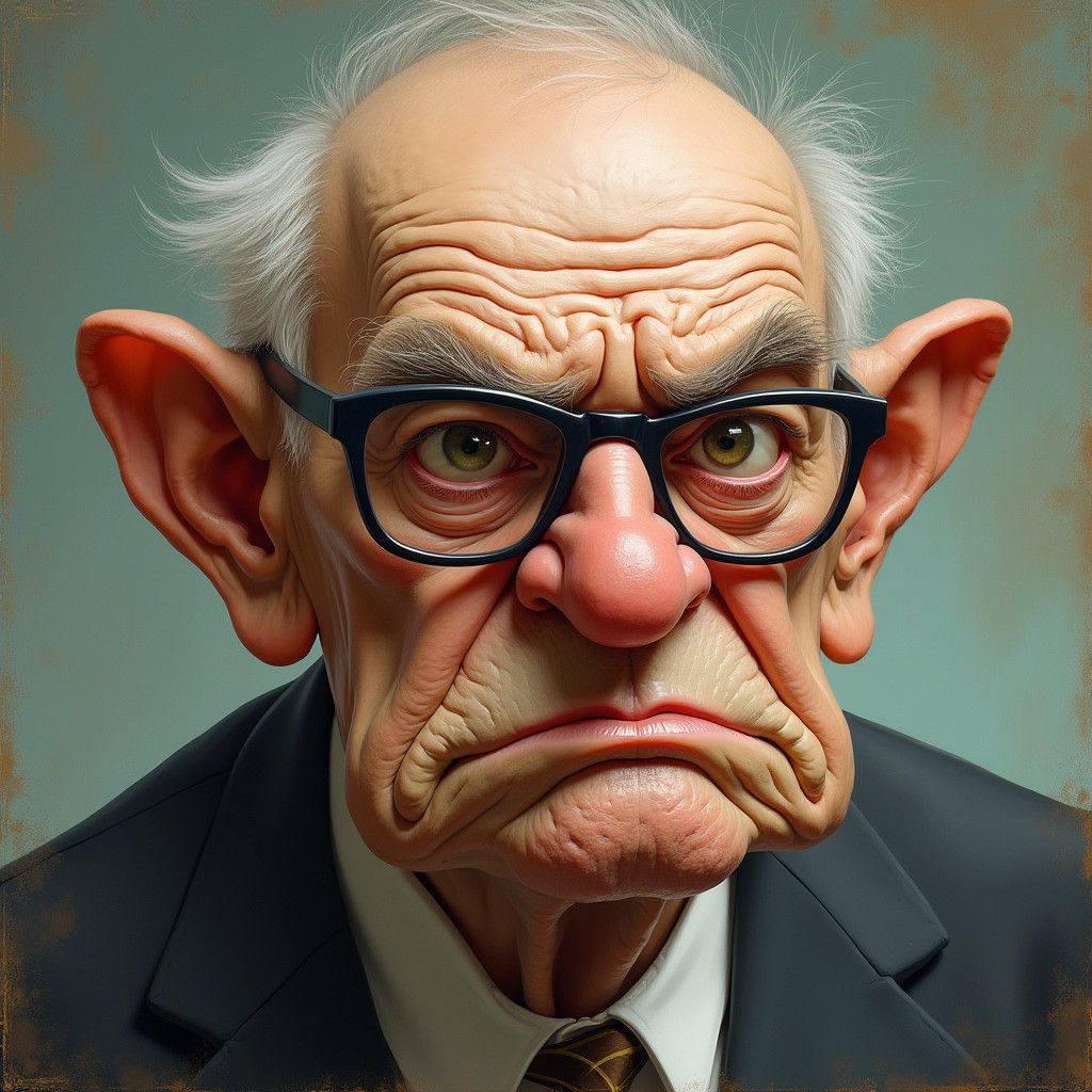 Grumpy Old Man Portrait in Digital Caricature Style