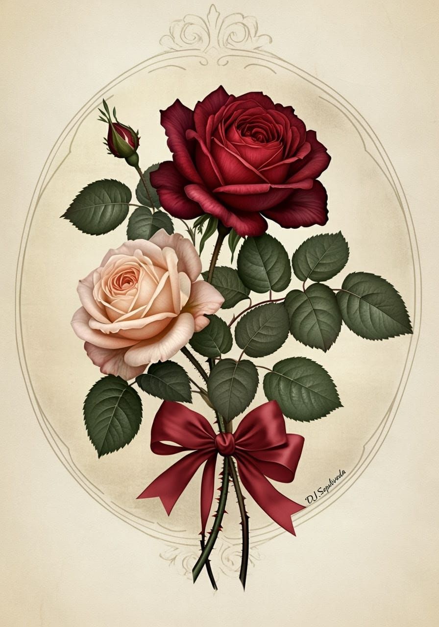 Elegant Roses in Vintage Illustrative Style