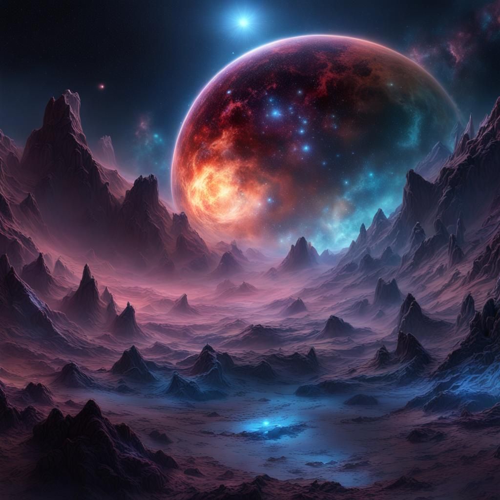 Vibrant Galaxy with Dark Ice Nebula, Vaporwave Aesthetic