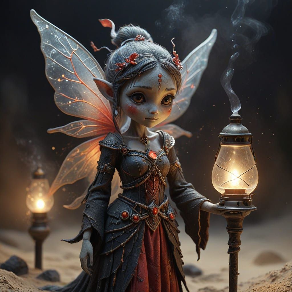 Fairy Djinn with Oil Lamp in Mixed Media Style