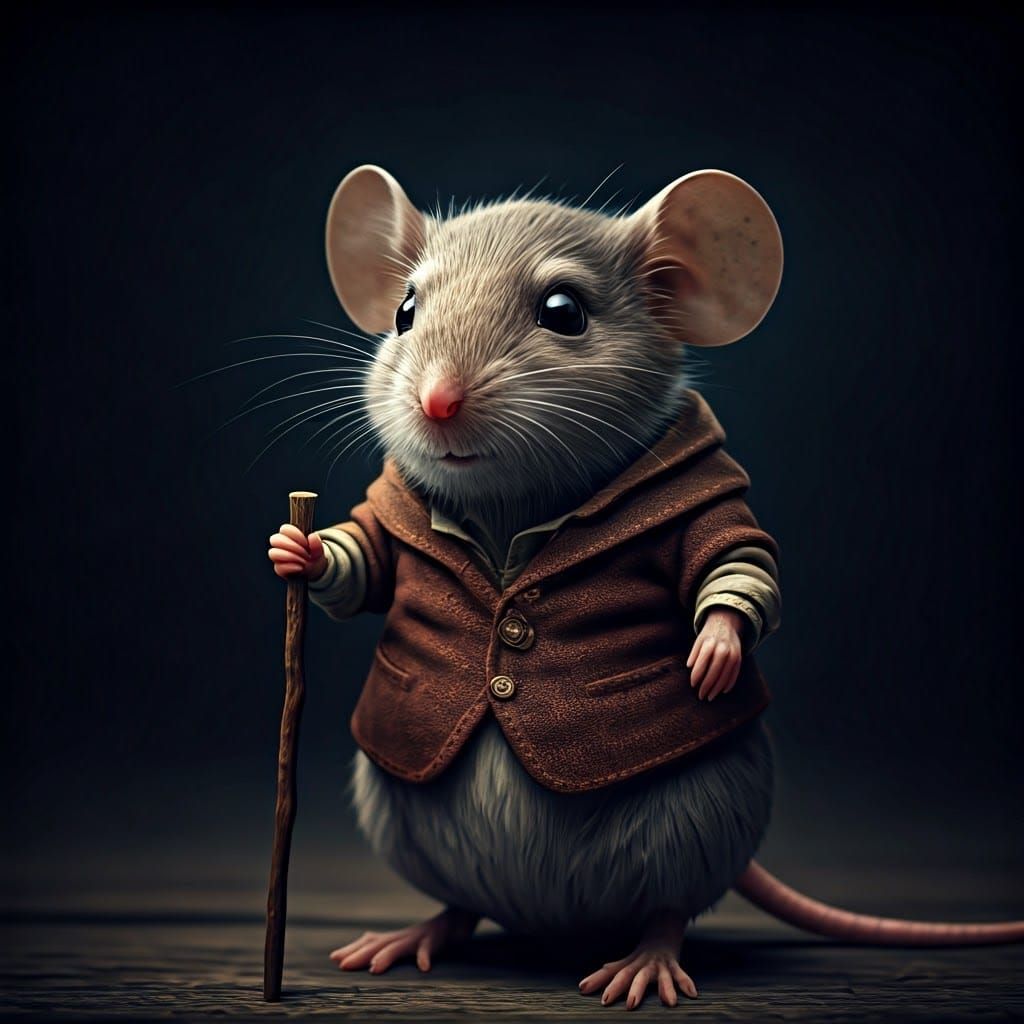 Cinematic Film Still of an Old Mouse