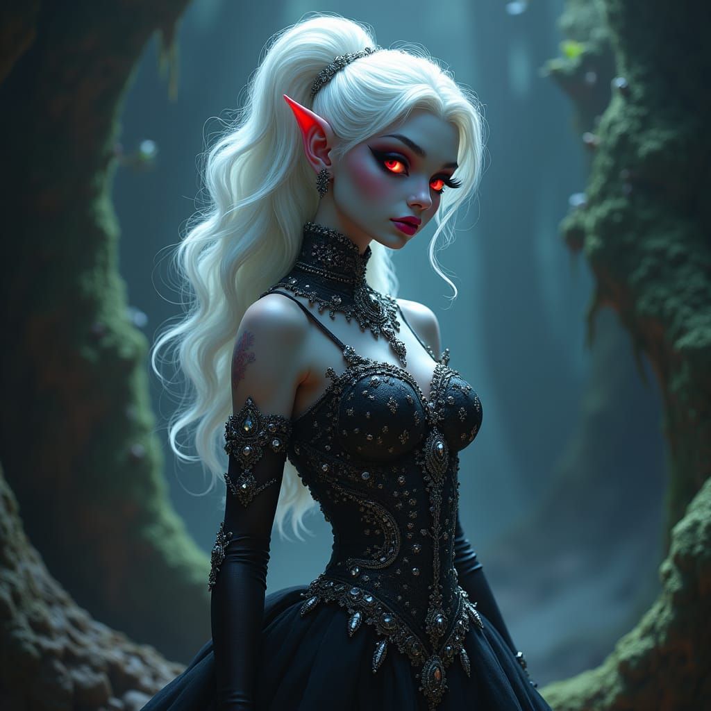 Glamorous Drow Elf in Mystical Underdark