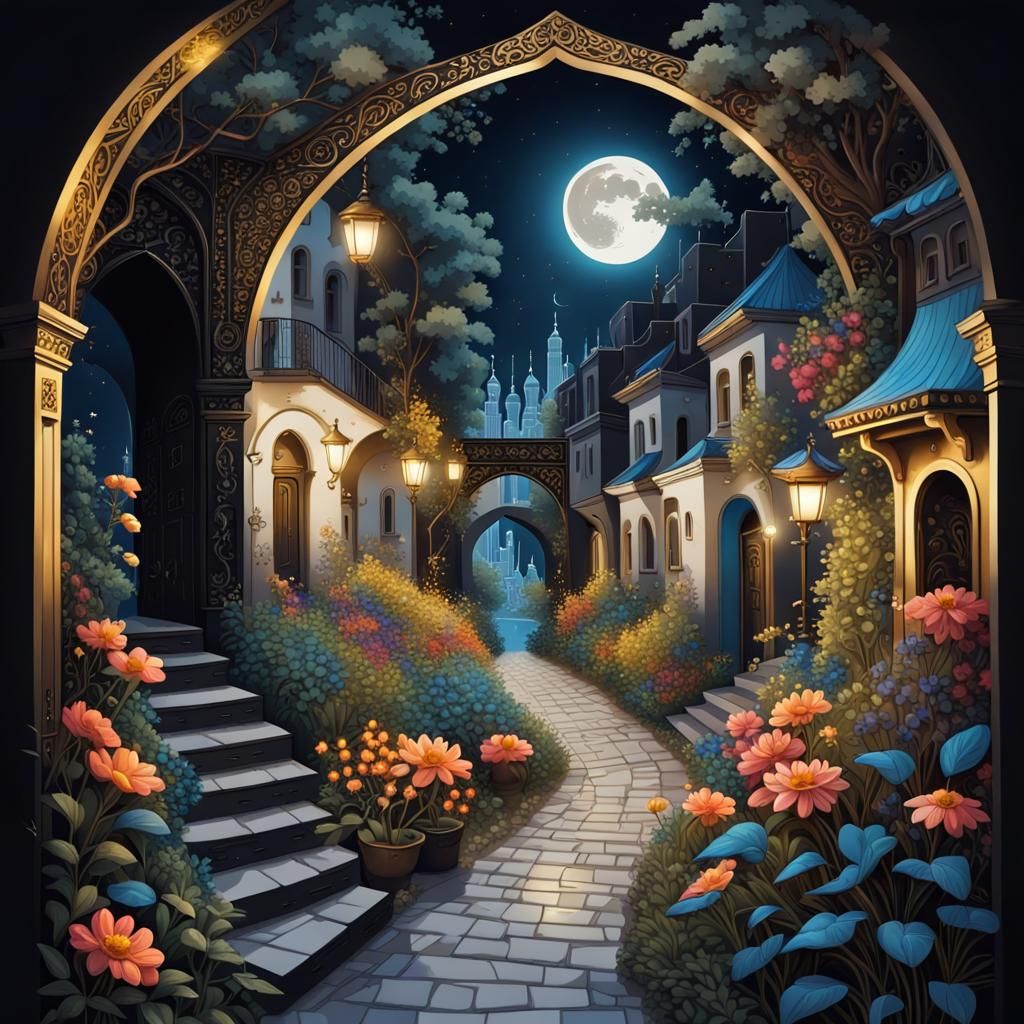 Alley to Vibrant Garden in Palekh Style