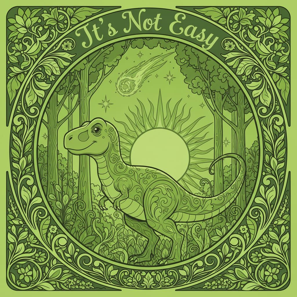 Green Tyrannosaur Album Cover in Art Nouveau Style