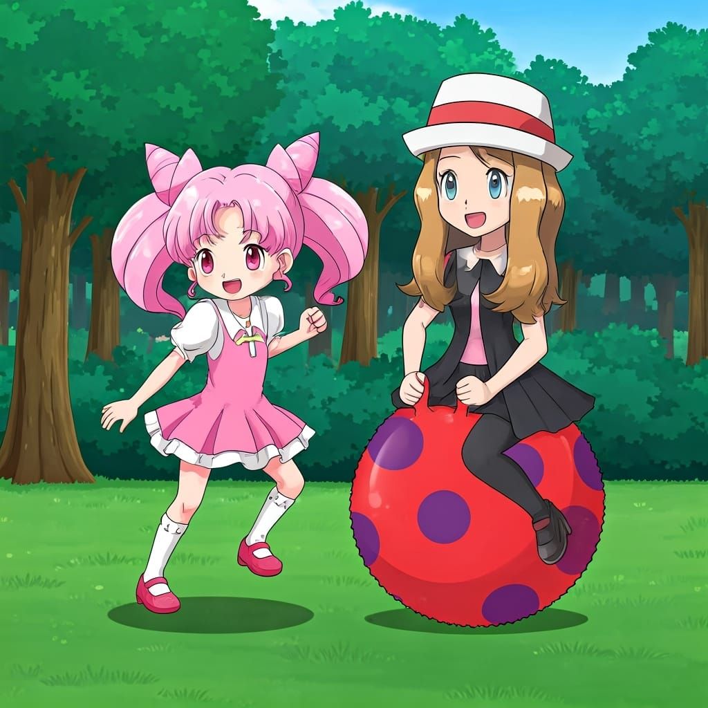 Chibiusa and Serena Race on Hopper Balls