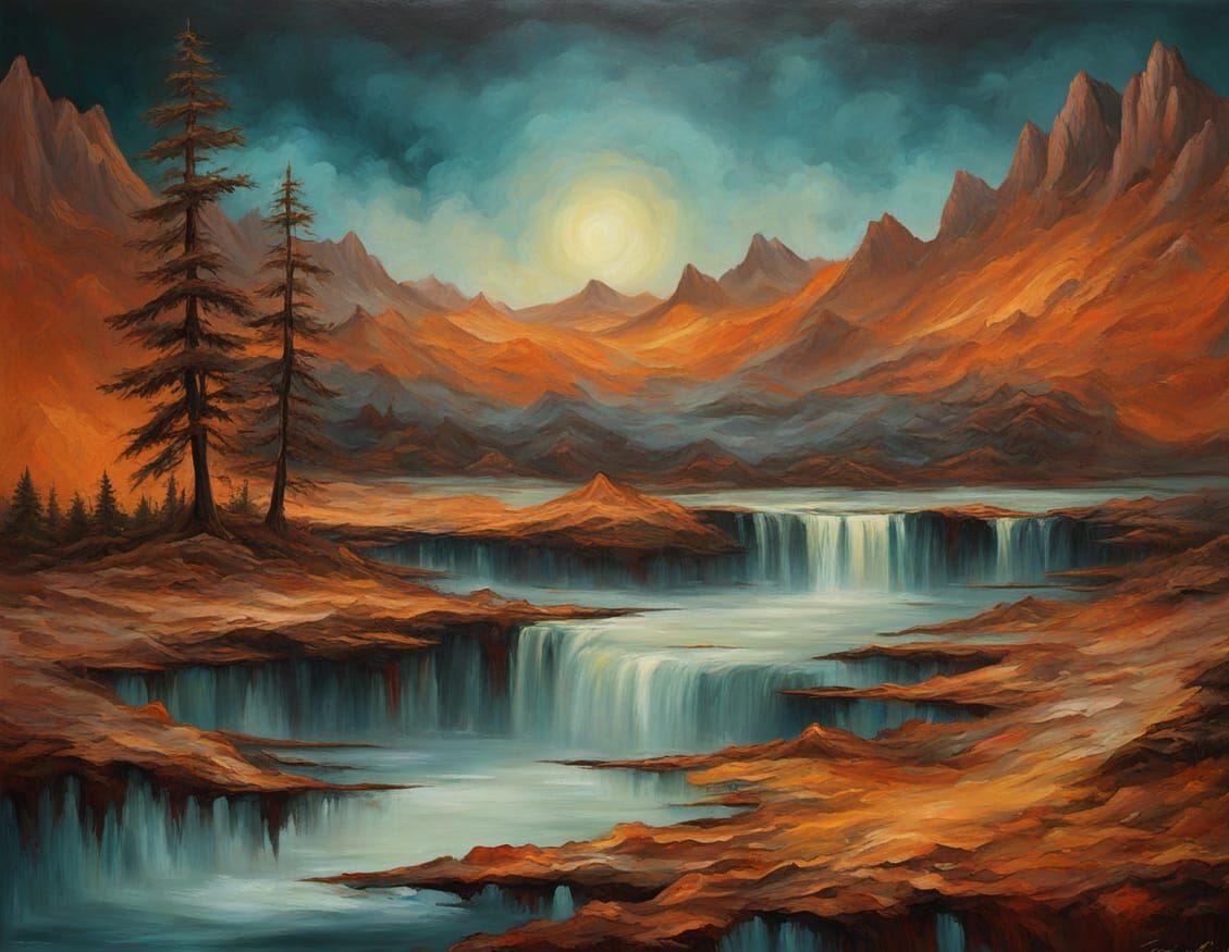 Surreal Bronze Painting of Radiant Jasper in Tonalist Style