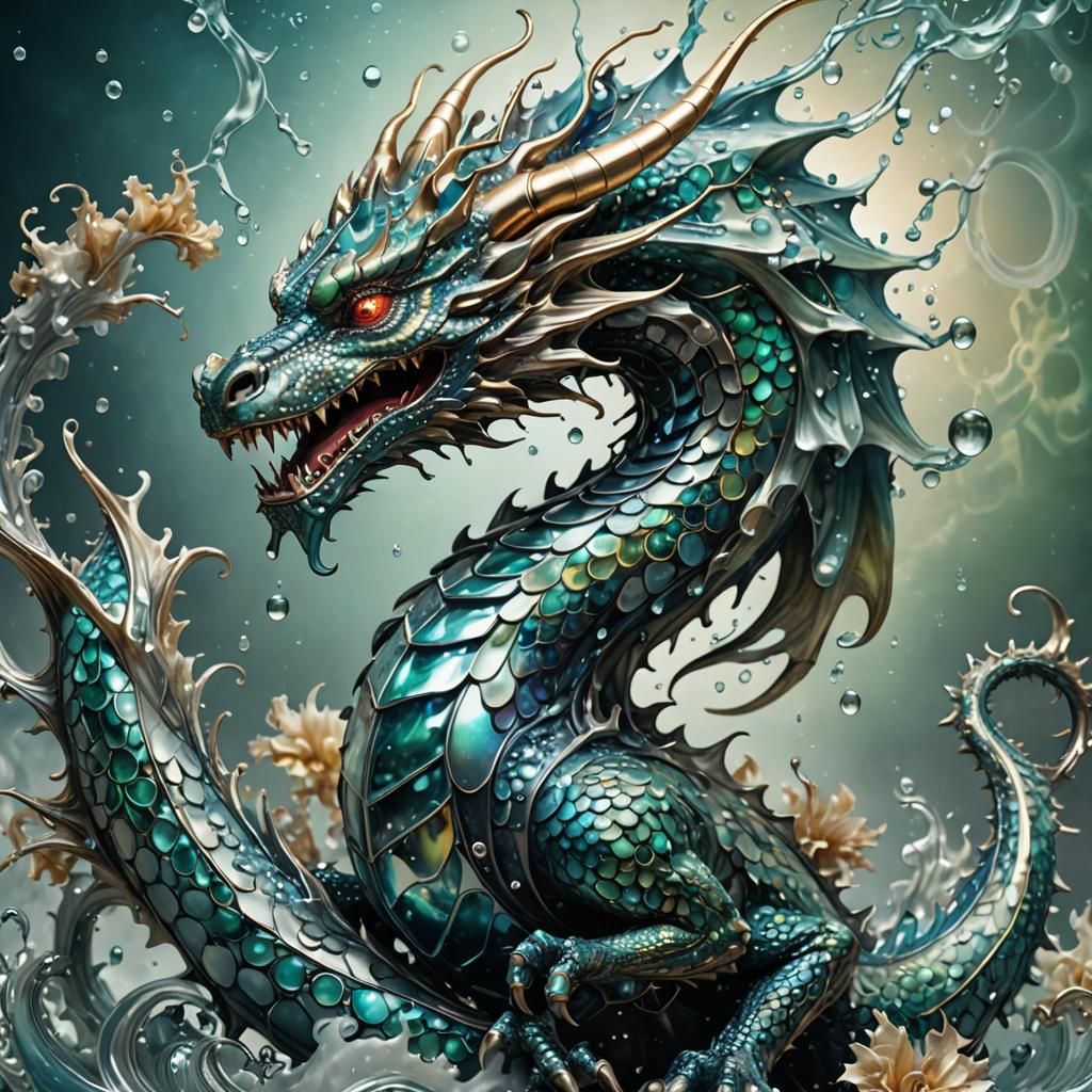 Metallic Dragon with Fractals in Alcohol Ink Style