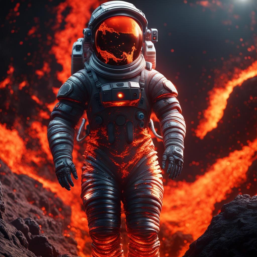 Astronaut Lava Suit in Space: Detailed Digital Art