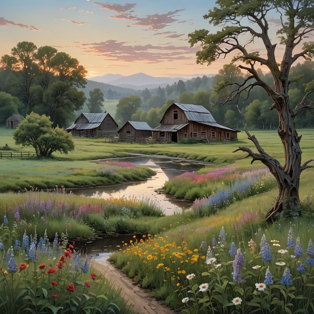 Idyllic Valley Farm at Dawn in 8k Unreal Engine