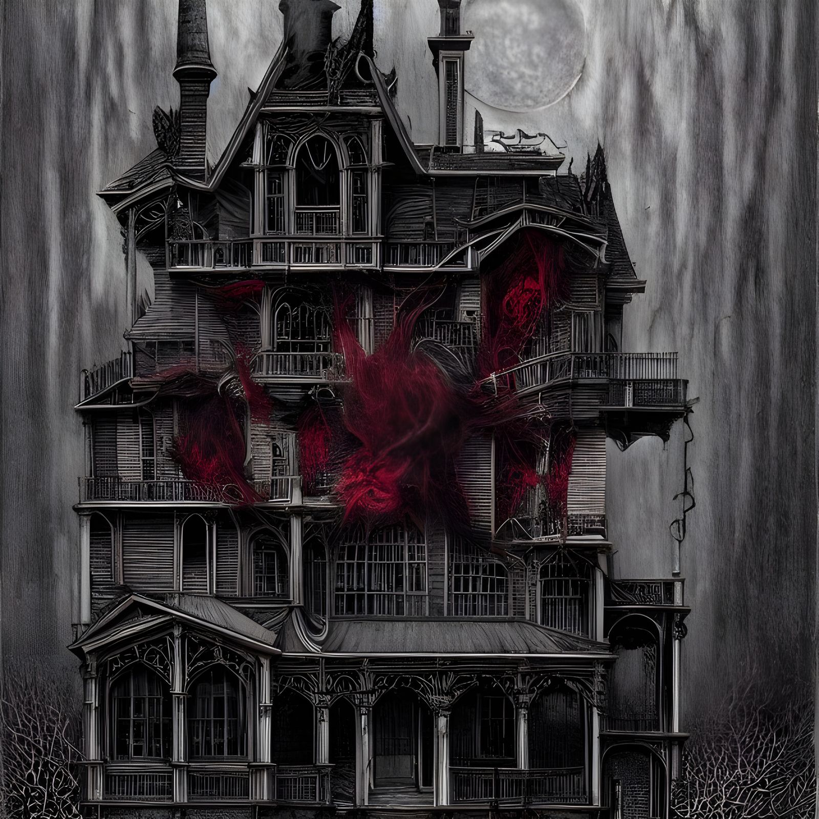 Detailed Sinister Horror House in Gothic Art Style