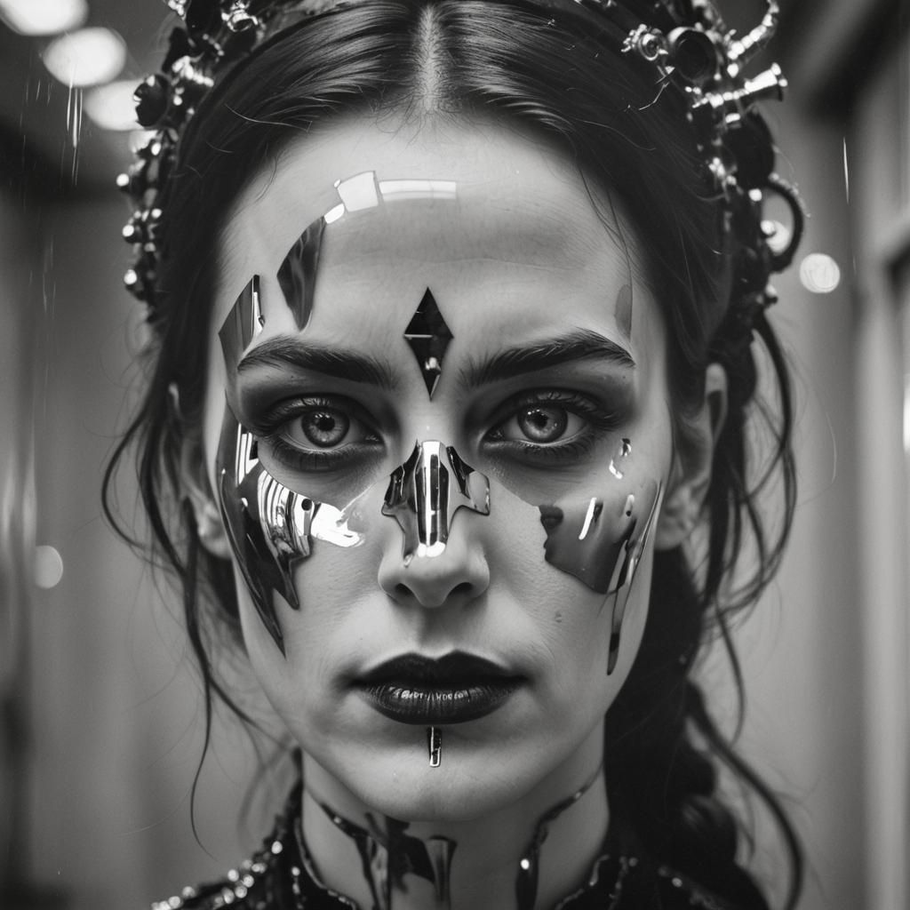 Woman's Face Reflection in Raygun Gothic Style